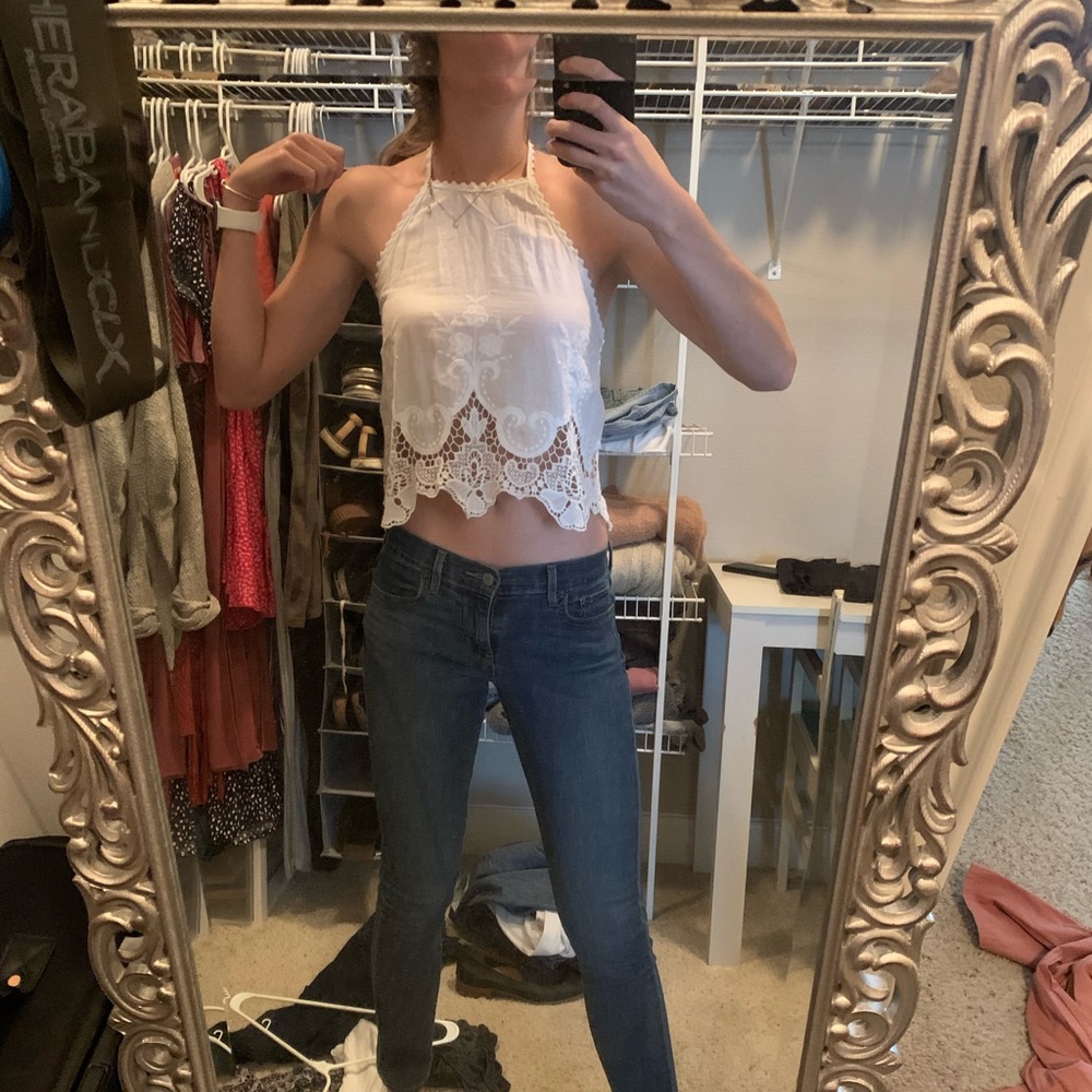 White halter crop top